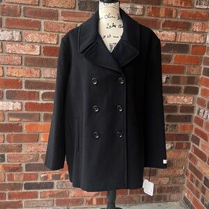 CALVIN KLEIN BLACK WOOL CASHMERE PEA COAT SIZE 2X NEW